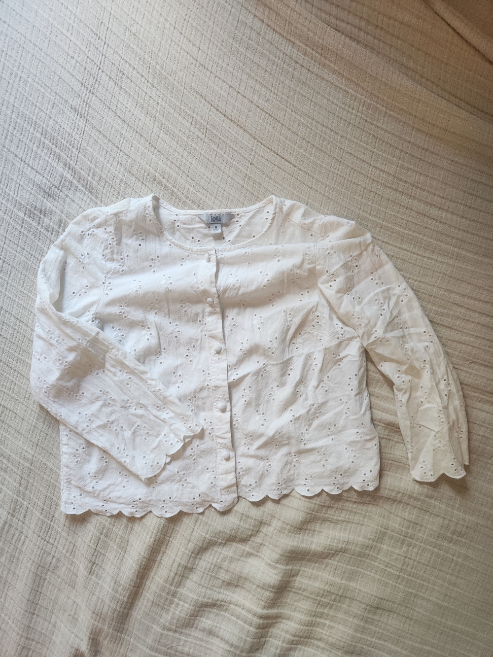 croft & barrow White Eyelet Button Front Blouse